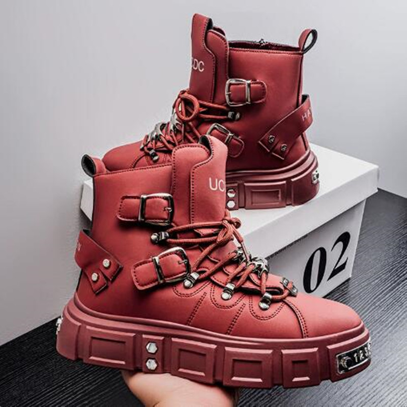 Street Fashion Luxury - 럭셔리 리벳 블랙 하이탑 스니커즈 남성