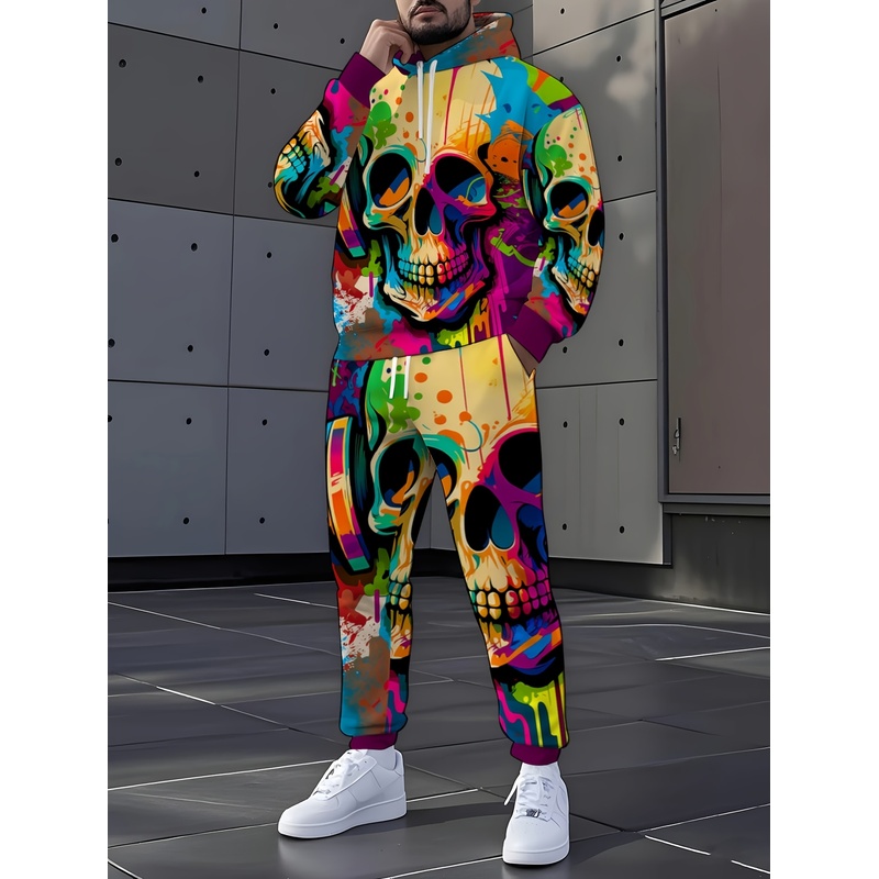 세련된 해골 패턴 세트, 세련된 프린트 투피스 세트,  - Street Fashion Style 리뷰 및 가격