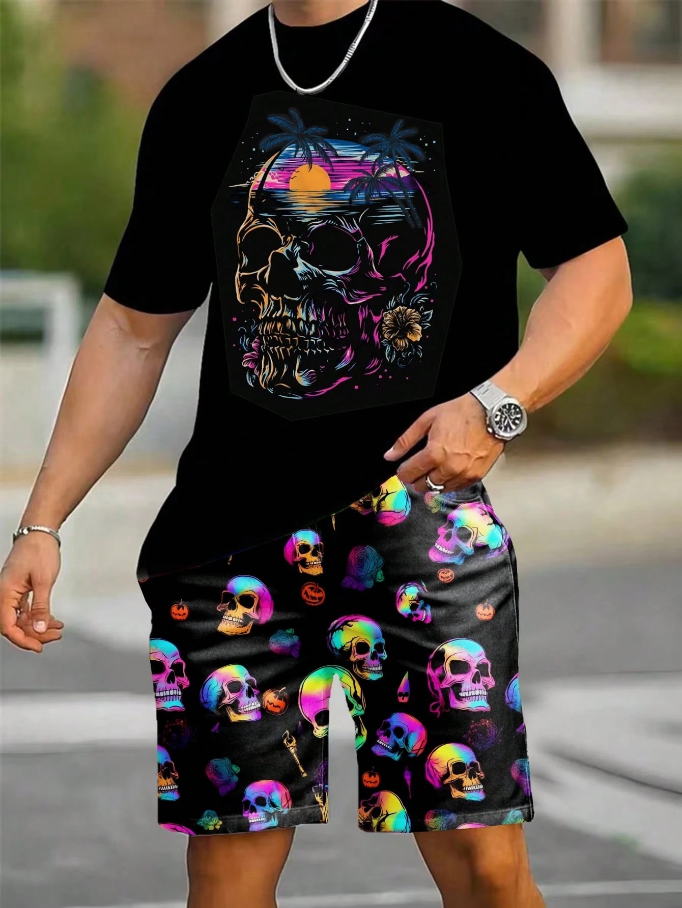 2026년 여름 신상 남성 반팔 반바지 세트 3D 패턴 - Street Fashion For 2026 리뷰 및 가격